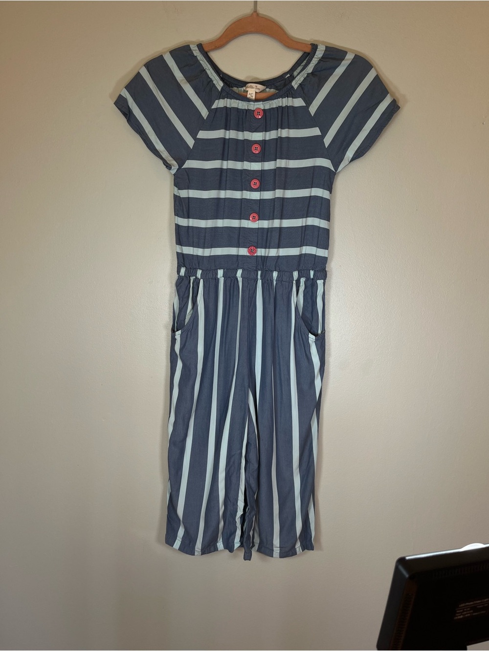 Matilda Jane My Oh My Striped Jumpsuit Romper Pockets Size 12